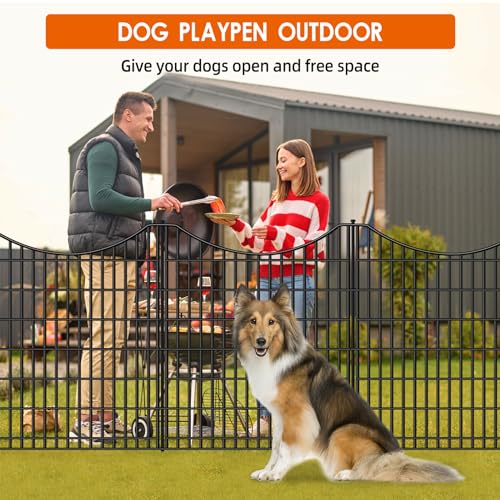 18 Panels No Dig Decorative Garden Fence with Gate, Rustproof Metal, 33in H I585