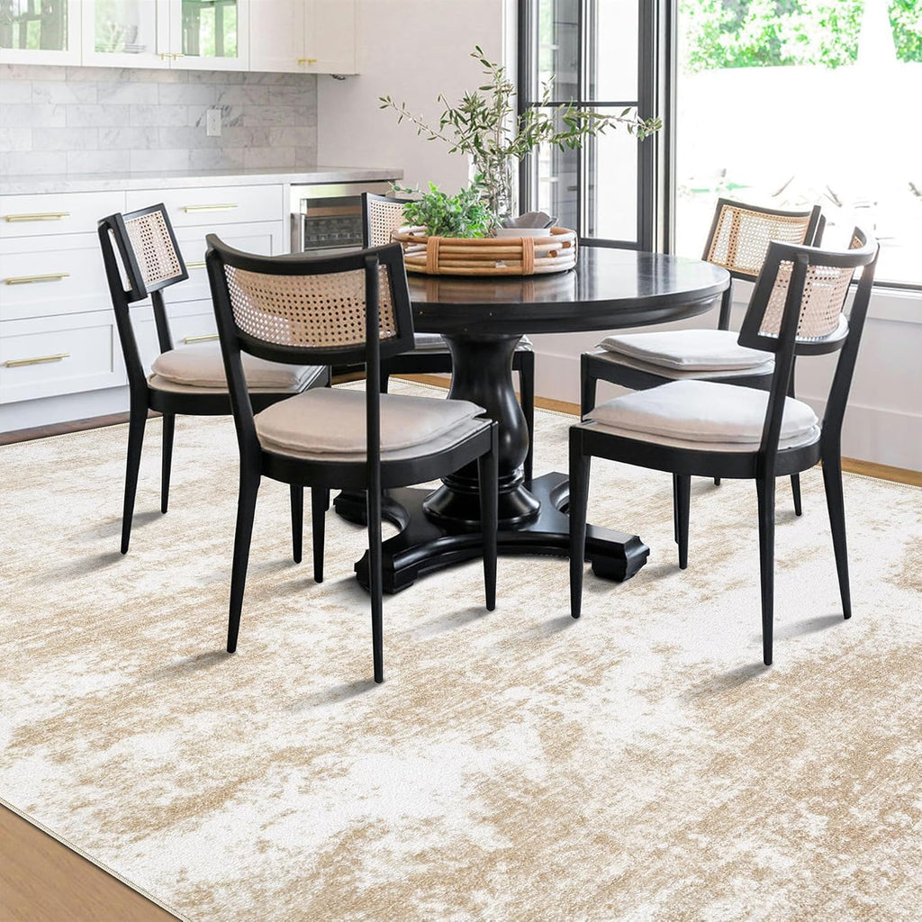 Washable Area Rug 8x10 Modern Abstract Living Room Carpet Beige L76780
