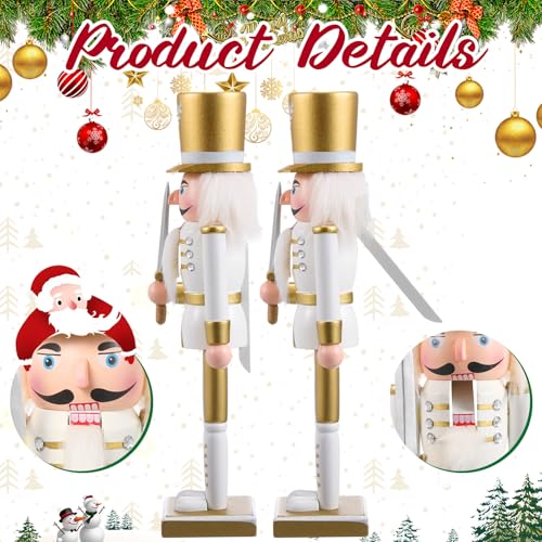 Huwena 2Pcs Christmas Nutcracker Soldier Wooden Figure Decor 12'' Z474