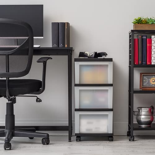 IRIS USA 4-Drawer Plastic Rolling Storage Cart with Wheels, Black/Pearl E270856