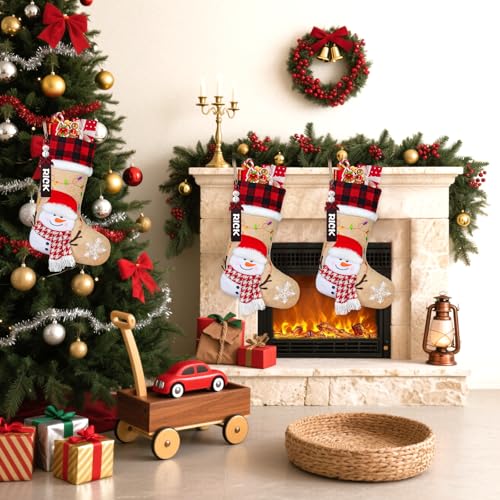 DEMIUKO 3PCS Christmas Stockings with Name Tags Snowman Santa Penguin F6894