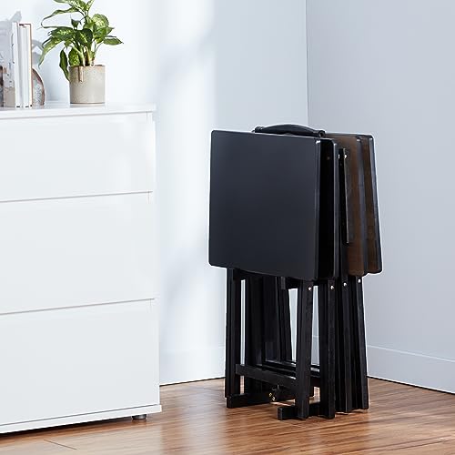 Amazon Basics Portable TV Dinner 4-Pack Folding Tray Table with Storage Rack, Black M404