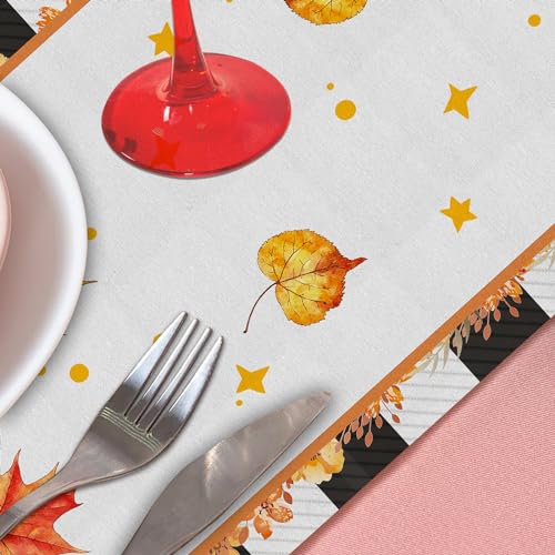 Fall Table Runner 13x90 Inch Mushroom Gnome Maple Leaf Autumn Thanksgiving Decor B66887