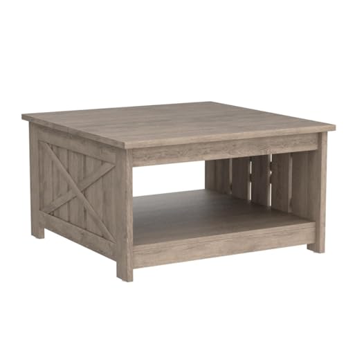 YITAHOME Farmhouse Coffee Table with Storage, Rustic Wood, Brown U567502