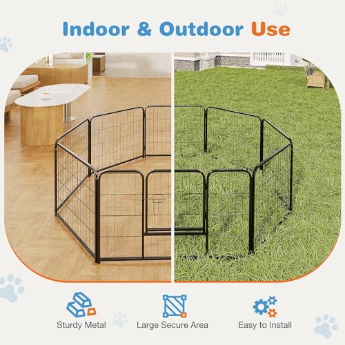 Sweetcrispy Dog Playpen Indoor - 8 Panel Metal Pet Fence with Doors for Small/Medium Pets R262216
