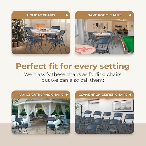 Triple Brace Folding Chair with Vinyl Upholstery, Black N83410