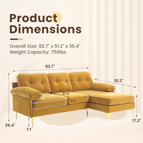 L Shaped Couch Small Sectional Sofa with Reversible Chaise, Blue W543695