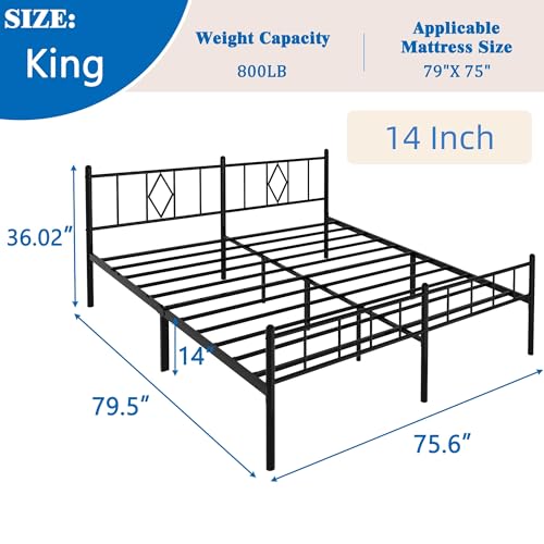 Full Size Metal Platform Bed Frame with Headboard, Black U138819