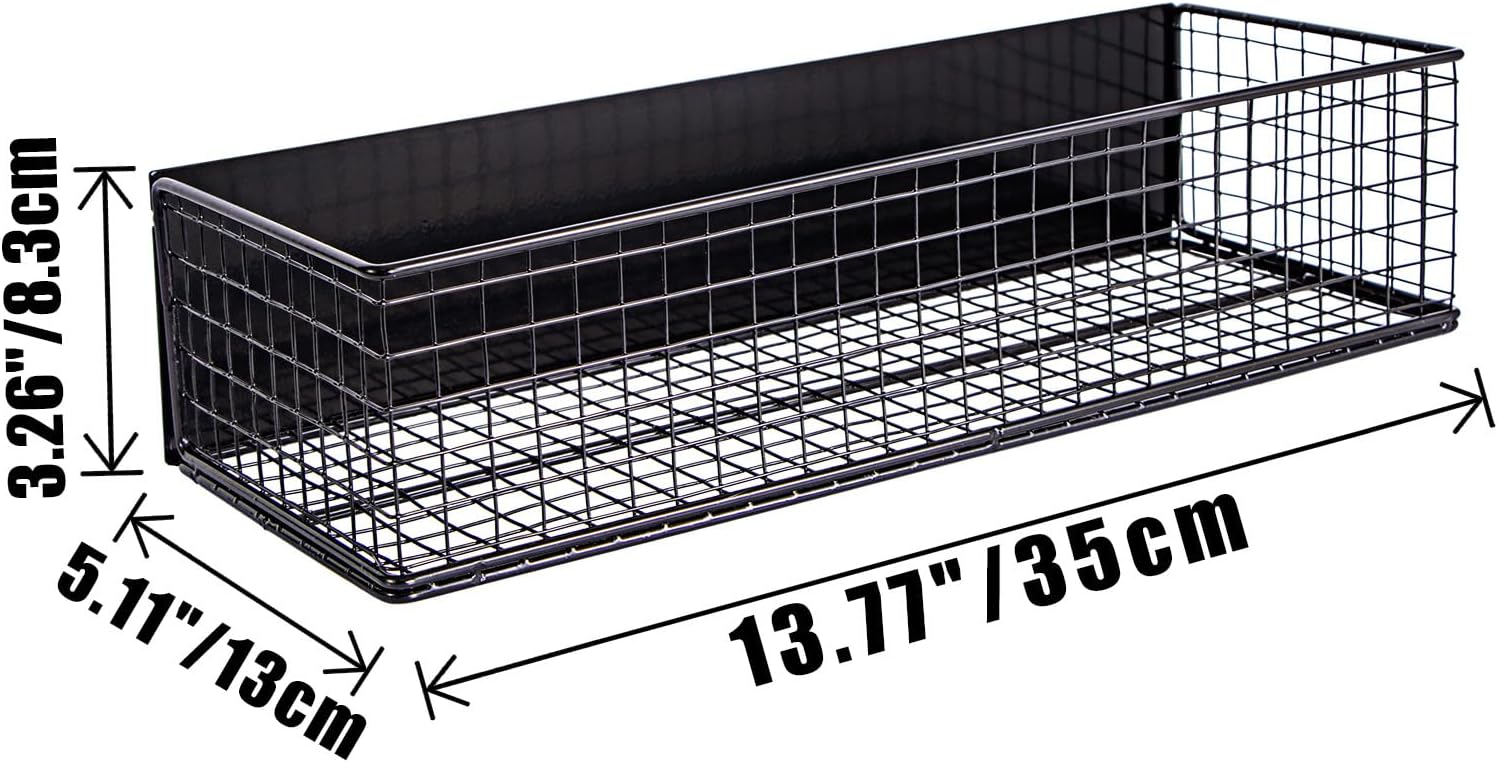 Magnetic Basket for Fridge, Wire Mesh Organizer, Black, 13.77" x 5.11" x 3.26" T9743