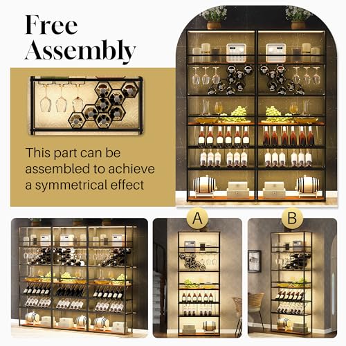 Merax 7-Tier Wine Rack with LED Lights & Glass Holder, Black Gold L47262