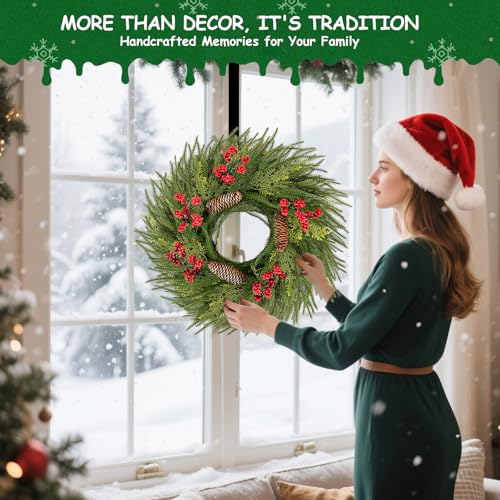 24 Inch Christmas Wreath with Red Bow for Front Door C225