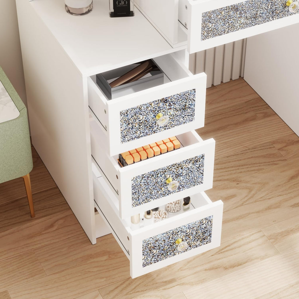 Homsee 43.3" White Luxury Makeup Vanity Desk with Lighted Mirror D2377