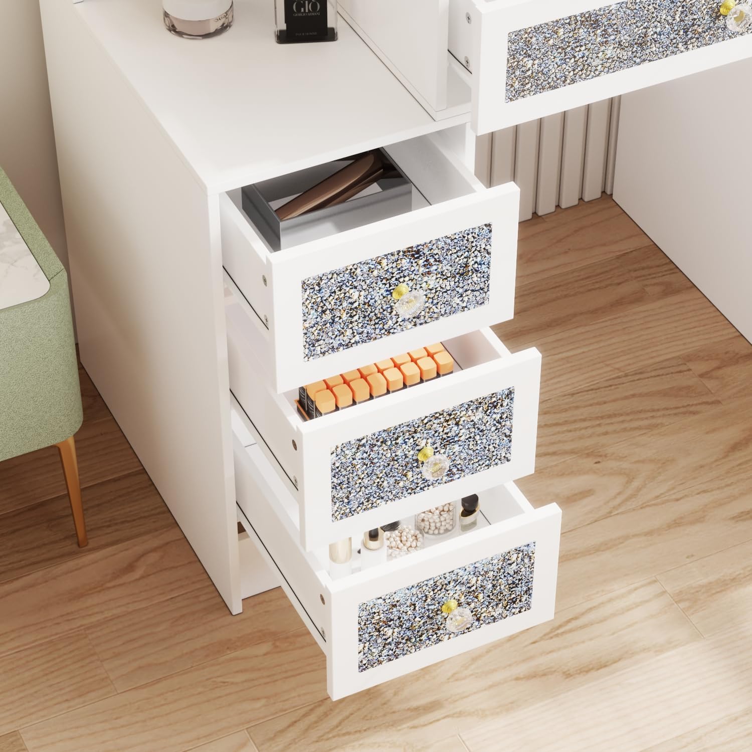 Homsee 43.3" White Luxury Makeup Vanity Desk with Lighted Mirror D2377
