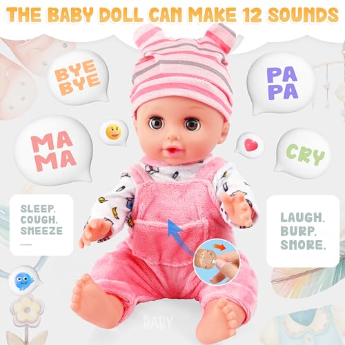 14 Inch Baby Doll Set with Carrier Bassinet and Feeding Accessories D626