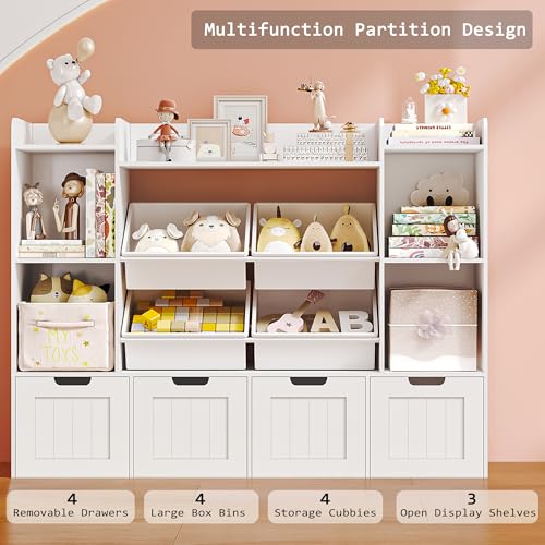 Toy Storage Organizer Kids Bookshelf with 4 Drawers and 4 Box Bins Y897