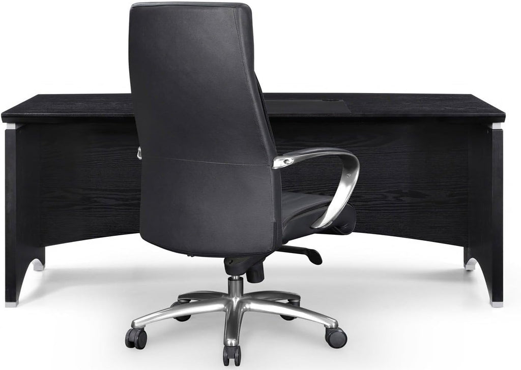 ZURI Modern Washington Black Oak Wood Desk with Leather Writing Pad C69776