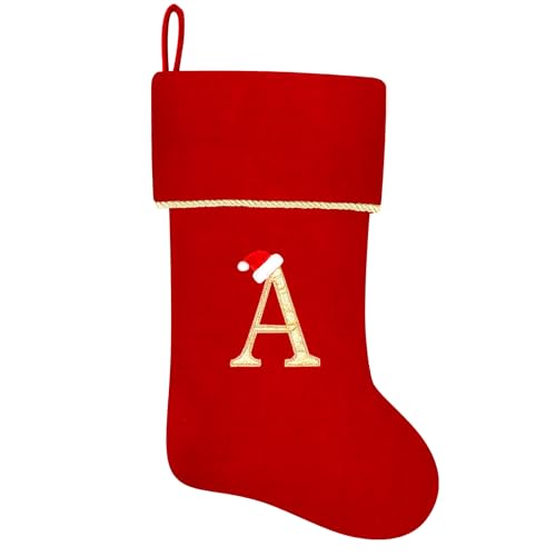 20 Inches Initial Monogram Blue Velvet Christmas Stocking with Gold Trim U394