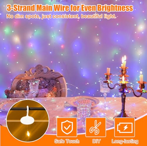 600LED Curtain Lights for Bedroom, Warm White, 8 Modes Y367582