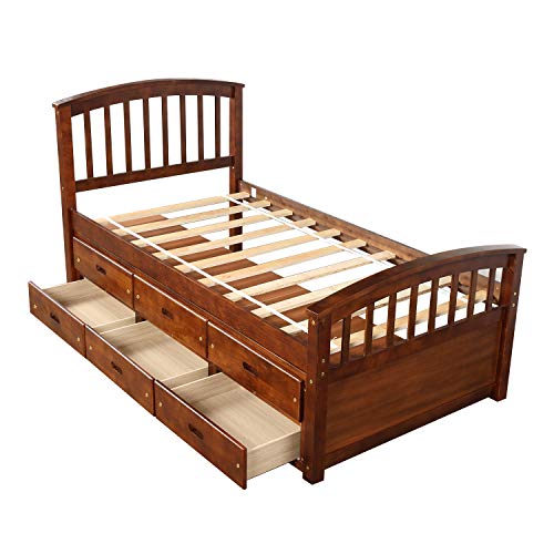 SOFTSEA Twin Platform Bed with Storage Drawers, Solid Wood Frame, White A447