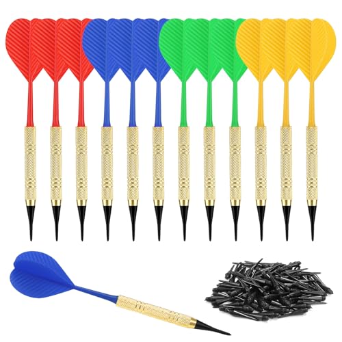 Accmor 12 Pcs Soft Tip Darts, Bar Dart, Plastic Tip Darts Set, Attach Extra 100 Black 2BA Replacement Tips, Soft Tip Darts for Electronic/Plastic Dartboard