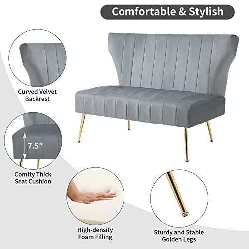50'' Velvet Armless Loveseat Sofa with Golden Metal Legs, Black Y387226