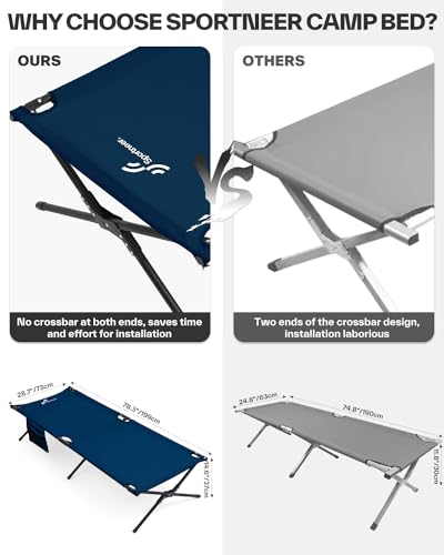 Sportneer Camping Cot, Portable Military Cot for Adults, Heavy Duty Folding Bed, Supports 330 Lbs F424597