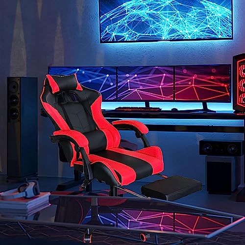 Ergonomic Gaming Chair with Lumbar Support and Footrest, Red Q6928