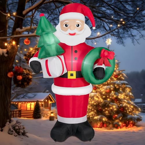 8FT Christmas Inflatables Santa Claus with Christmas Tree, LED Lights, Outdoor Yard Decor B208795