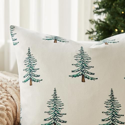 Christmas Pillow Covers Set of 2, 18x18 Inch, Green Winter Tree Print Z3499