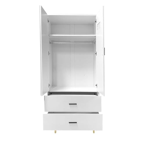 White Armoire Wardrobe with Hanging Rod, 2 Doors and Drawers Y65143