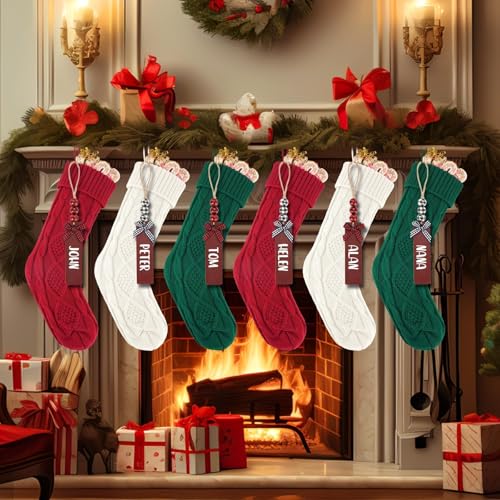 6PACK 18Inch Cable Knitted Christmas Stockings for Holiday Party and Home Decor G821792