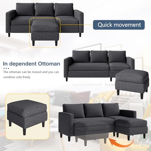 JAMFLY Sectional Sofa Couch 3-Seat L-Shaped with Chaise, Dark Beige S630076
