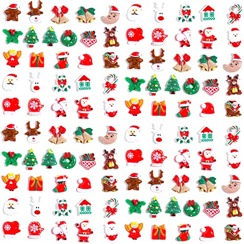 100pcs Christmas Slime Flatback Charms, Assorted Craft Resin Ornaments Miniature Ornaments Set, Santa Snowman Tree Bell Resin Decoration for Craft Making, Ornament Scrapbooking DIY Crafts