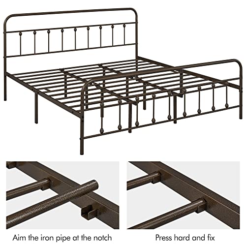 Yaheetech Classic Metal Platform Bed Frame with Victorian Headboard, Full Size Black T81083