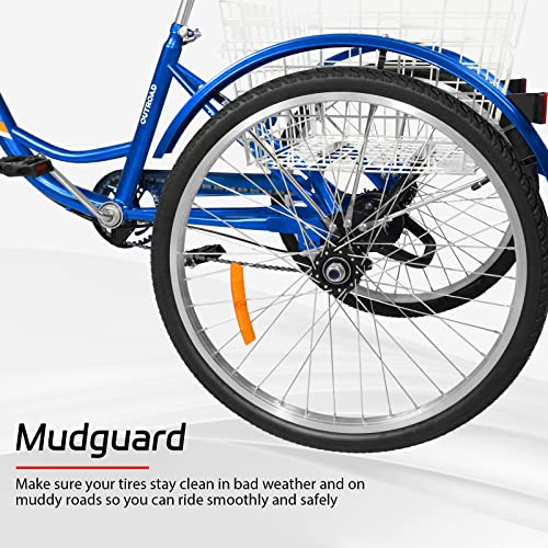 7-Speed Adult Tricycle with Large Basket 24/26 Inch, 3-Wheel Cruise Bicycle C64822