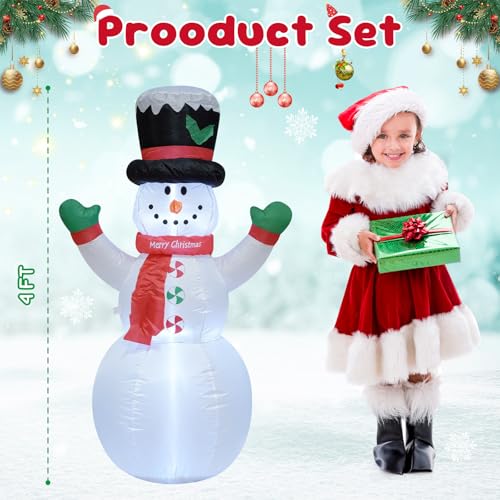 4 FT Christmas Snowman Inflatable with LED Lights Indoor Outdoor Decor E952