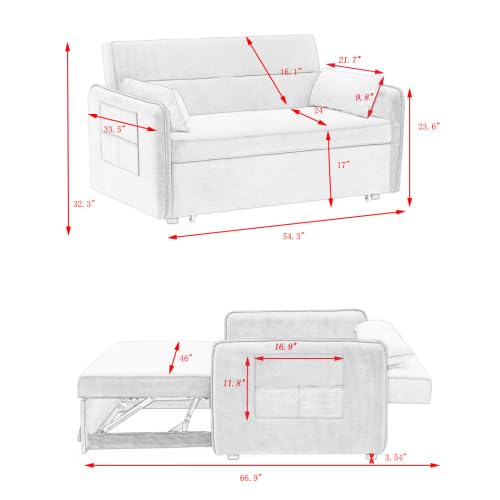 54" Convertible Sofa Bed, 3-in-1 Sleeper Sofa with Pull-Out Bed, Gray W416989
