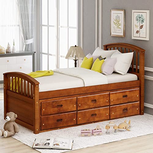 SOFTSEA Twin Platform Bed with Storage Drawers, Solid Wood Frame, White A447
