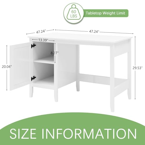 47" Executive Desk with Drawers and Cabinet, White O616066