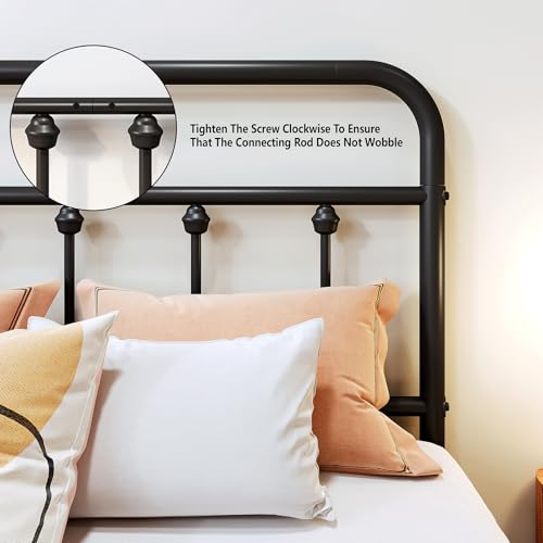 Vengarus Metal Bed Frame Full Size with Headboard, Heavy Duty Steel Slat, Black S383