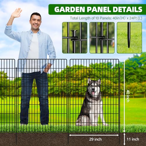 10 Panels Garden Fencing Animal Barrier, 33in x 24ft Rustproof Dog Fence W482439