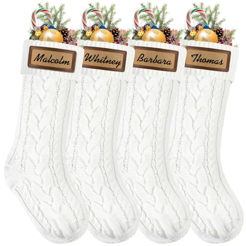 4PACK Christmas Stockings 18Inches Cable Knitted with Name Tags Red White U8263