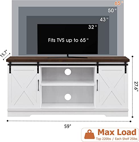 IDEALHOUSE Farmhouse TV Stand for 65 Inch TV with Storage and Shelves, White B5642