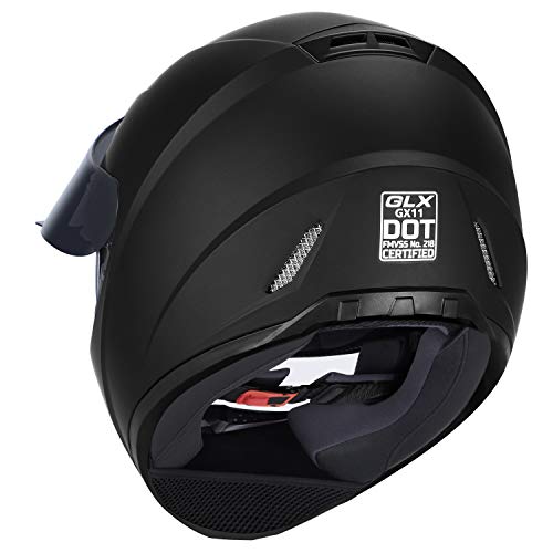 GLX GX11 Compact Motorcycle Helmet Matte Black Large Full Face Tinted Visor DOT Q2653