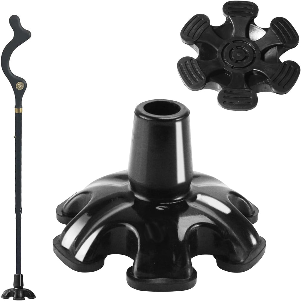 Z&Q LABOR 3/4'' Self Standing Rubber Cane Tip Quad Walking Cane Tips with 6 Support Feet Heavy Duty Rubber Cane Tip Base for Walking Folding Canes 6-Point Cane Tip Foot Pads 6 Prong Cane Tips