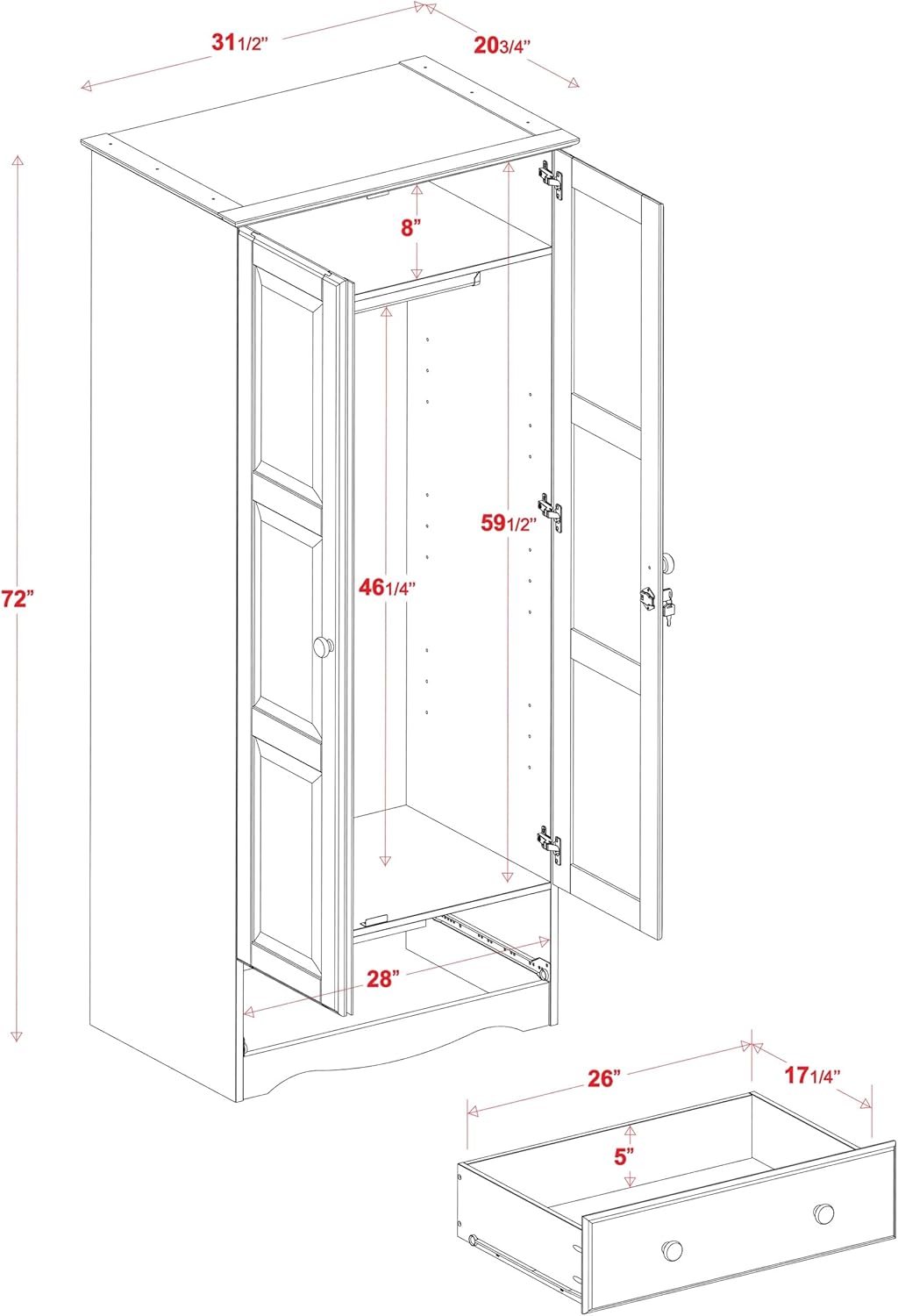 Palace Imports Solid Wood Flexible Wardrobe Armoire, Mocha Stained Mahogany Finish A4062