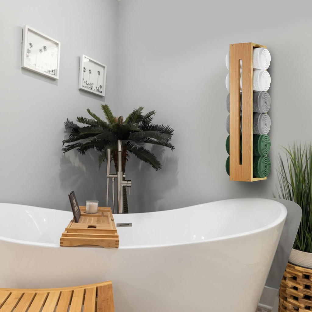 Wooden Bamboo Towel Rack Wall Mounted for Bathroom D4272