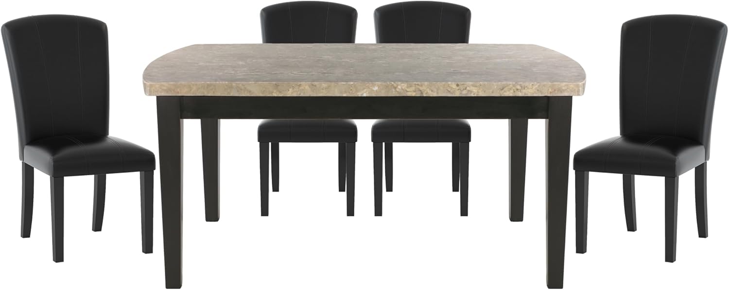 5pc Dining Set Marble Top Table with 4 Faux Leather Chairs W264853