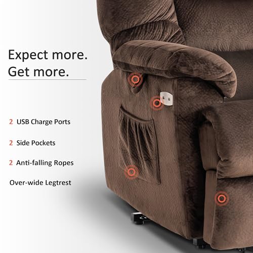 MCombo Triple Motor Power Lift Recliner Chair Sofa with Adjustable Headrest, Fabric, Brown T835565
