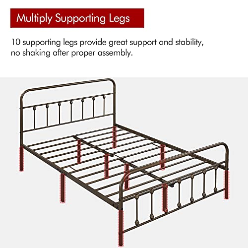 Yaheetech Classic Metal Platform Bed Frame with Victorian Headboard, Full Size Black T81083